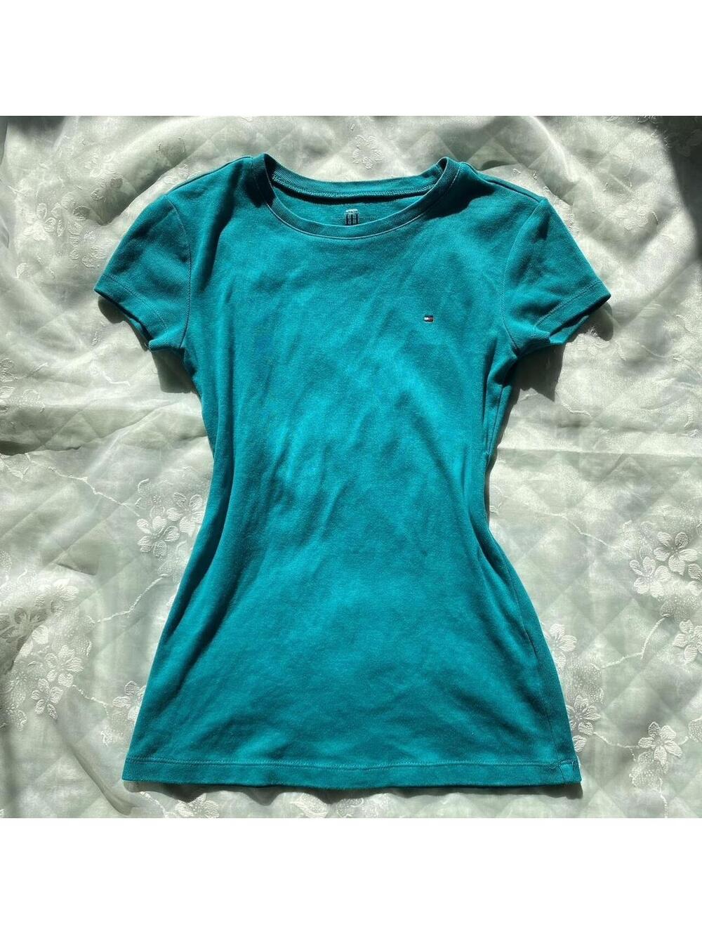Vintage y2k Tommy Hilfiger teal fitted short sleeve tee